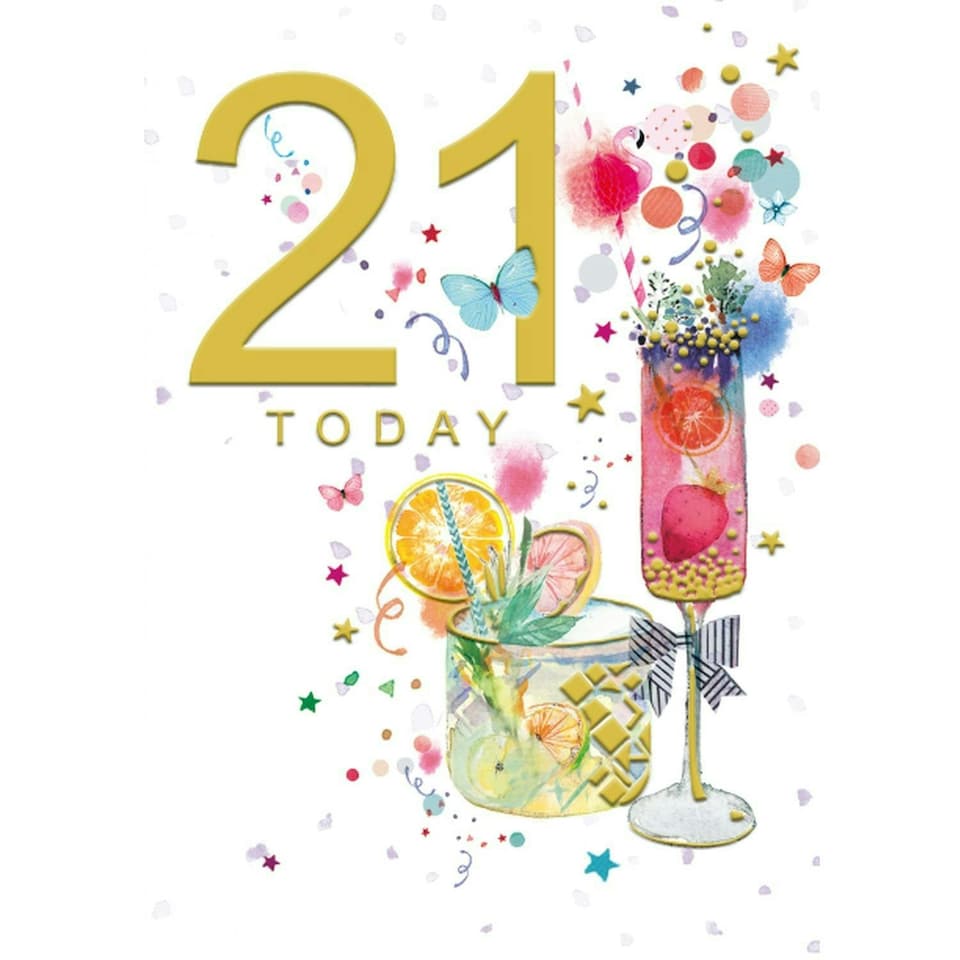 Words 'n' Wishes Traditional 21st Birthday Card for Girls with Party Cocktails - 8.5 x 6 Inches - Words 'n' Wishes