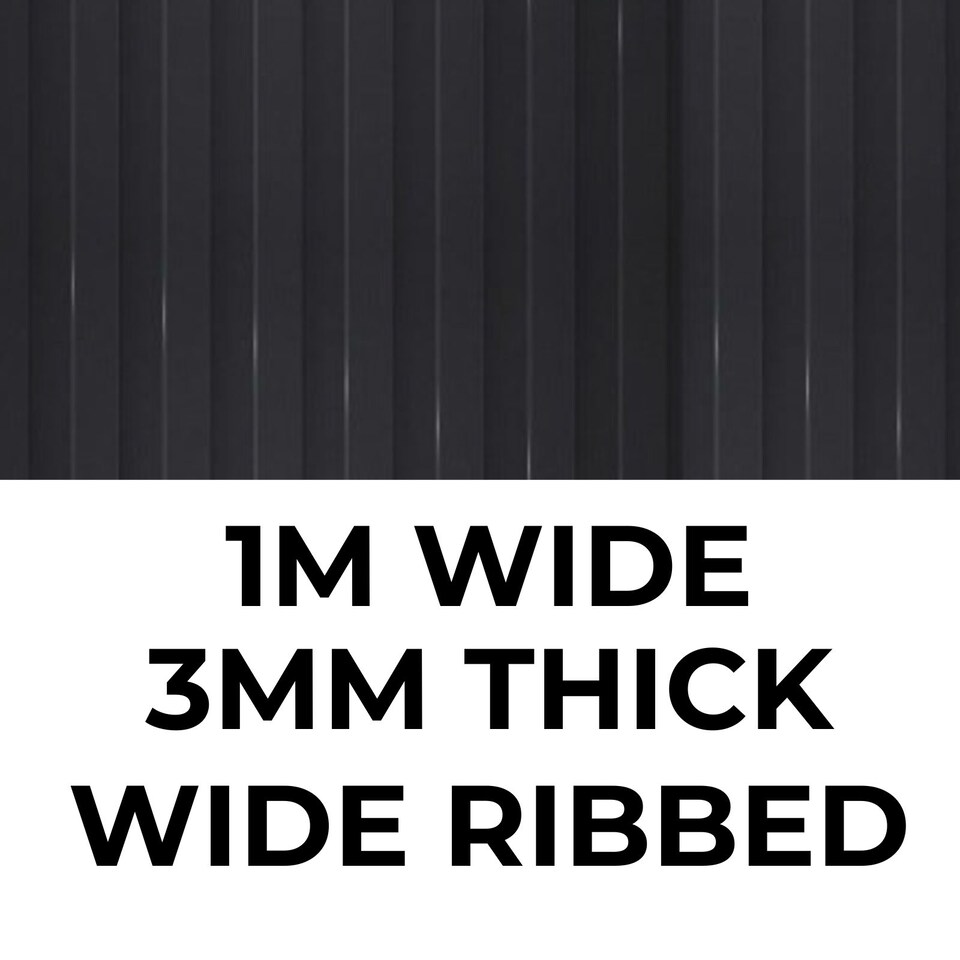 image 1 of Rubber Flooring Matting - 1m x 3m x 3mm - Wide Ribbed Pattern - Workshop Garage Shed Van Non-Slip