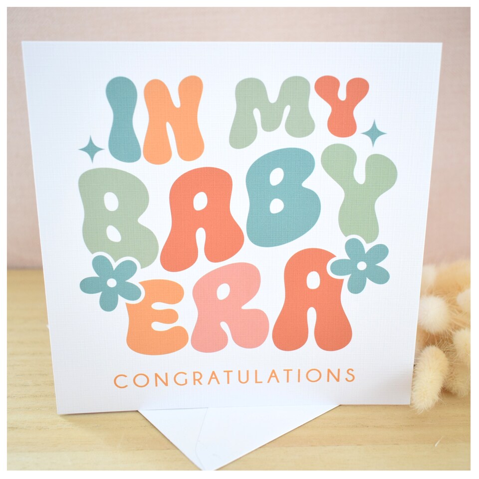 image 1 of In My Baby Era Greeting Card - Congratulations New Baby Mum Retro Cute Shower