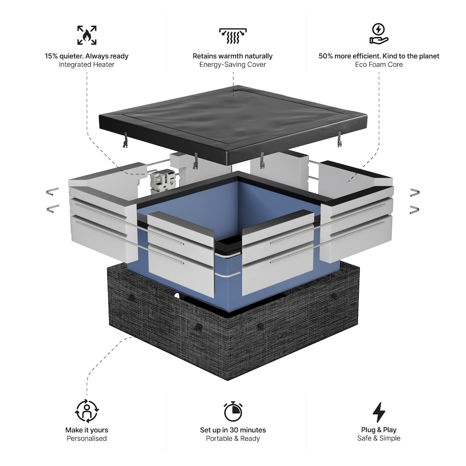 image 1 of Wave Garda 4 Person Eco Foam Hot Tub, Flint Grey
