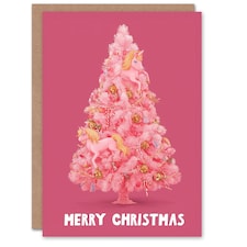 Christmas Card Pink Pony and Candy Cane Tree Decorations