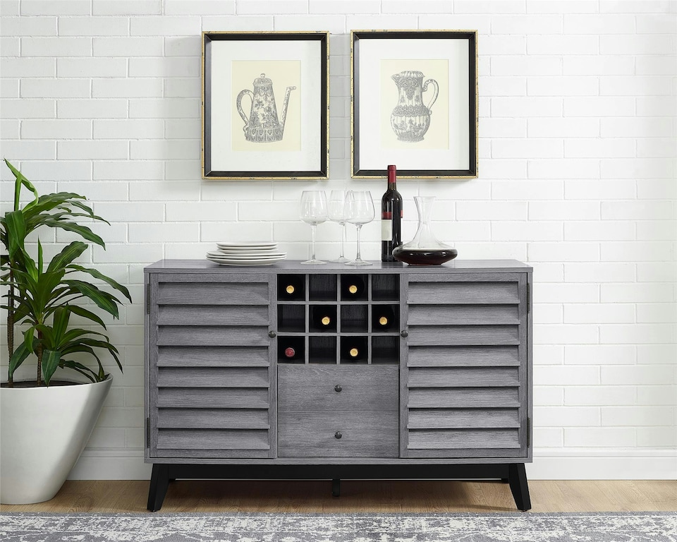 image 1 of Vaughn Wine Cabinet with 2 Doors & 2 Drawers Grey Oak | Grey | Grey Oak