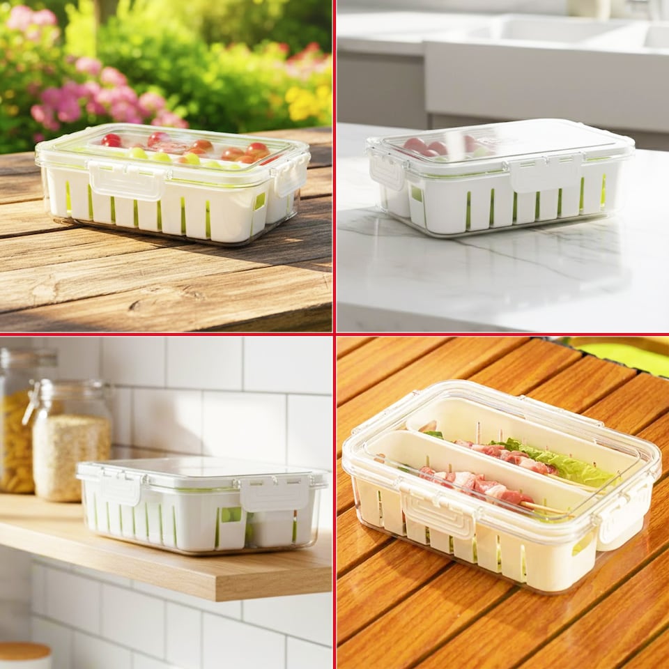 image 1 of SPARES2GO Food Storage Container with Securing Clips Lid and 2 Removable Divider Compartments (Small)