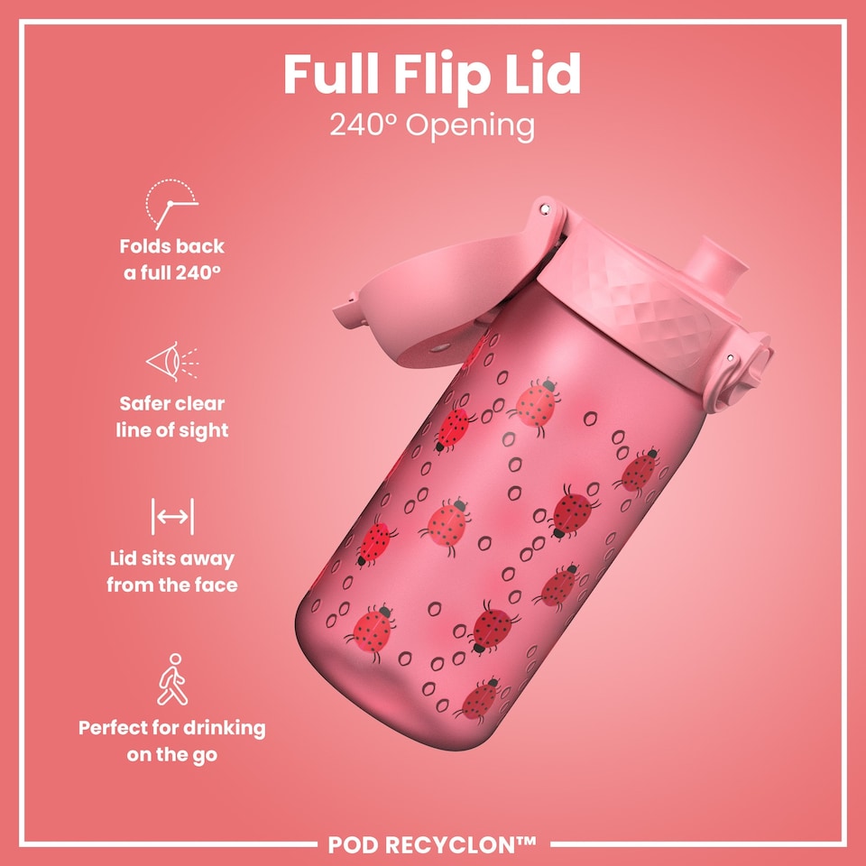 image 1 of Leak Proof Kids Water Bottle, BPA Free, 350ml (12oz) | Pink | Ladybugs | One Size