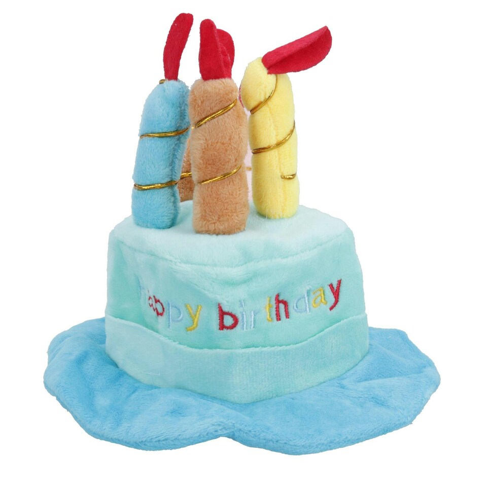 image 1 of Blue Dog Plush Happy Birthday Candle Cake Hat Dog Novelty Hat Birthday Gift