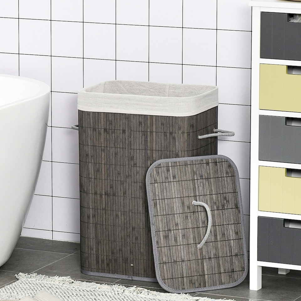 image 1 of HOMCOM Collapsible Clothes Hamper with Lid Handles Removable Lining, Grey