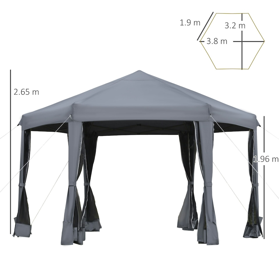 image 1 of Outsunny 3.2m Pop Up Gazebo Hexagonal Canopy Shelter Outdoor with Sidewalls