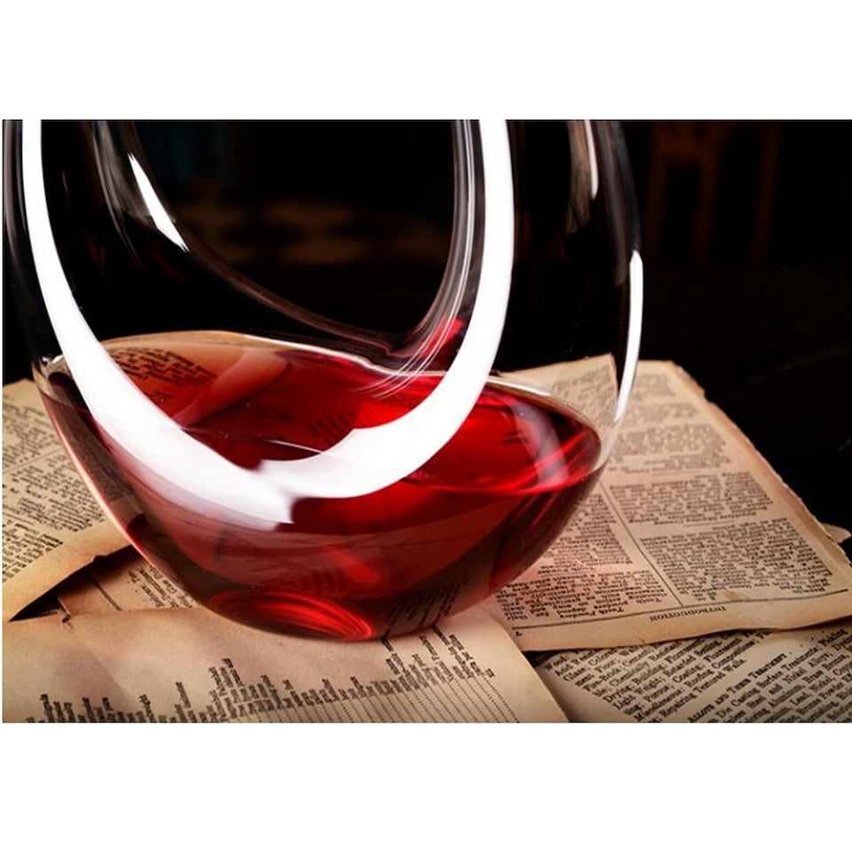 image 1 of Wine Decanter U-Shape Blown Glass Aerating Red Wine Carafe Pourer Dispenser 1.5L