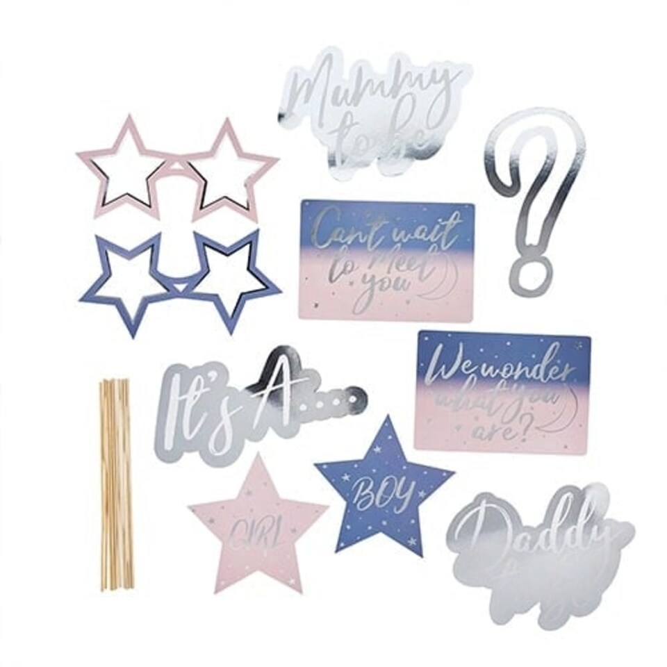 image 1 of Gender Reveal Photo Booth Props - Pack of 10