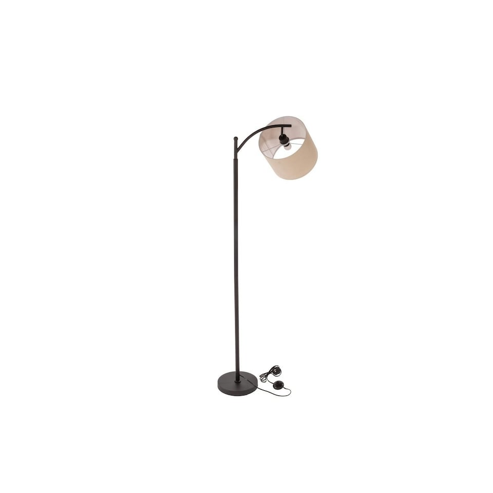 image 1 of Oypla Black Floor Standing Lamp Reading Light with Linen Fabric Lampshade - Includes Bulb Black