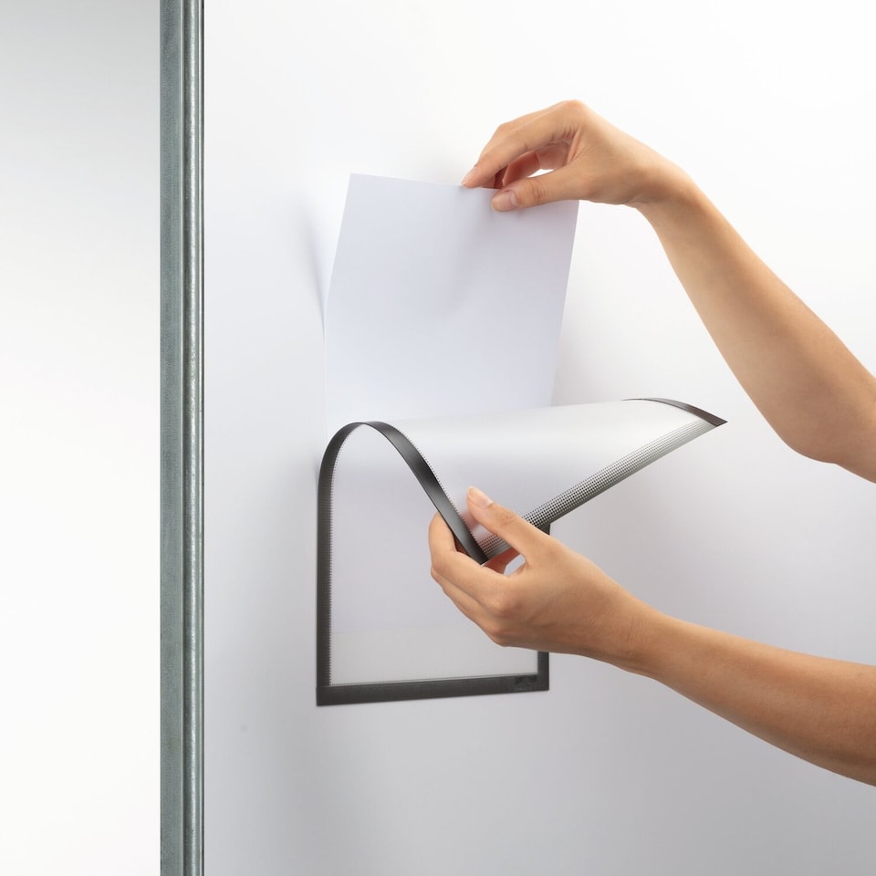 image 1 of Durable Magnetic Easy-Insertion Info Pocket Signage for Metal | 5 Pack | A4 Grey