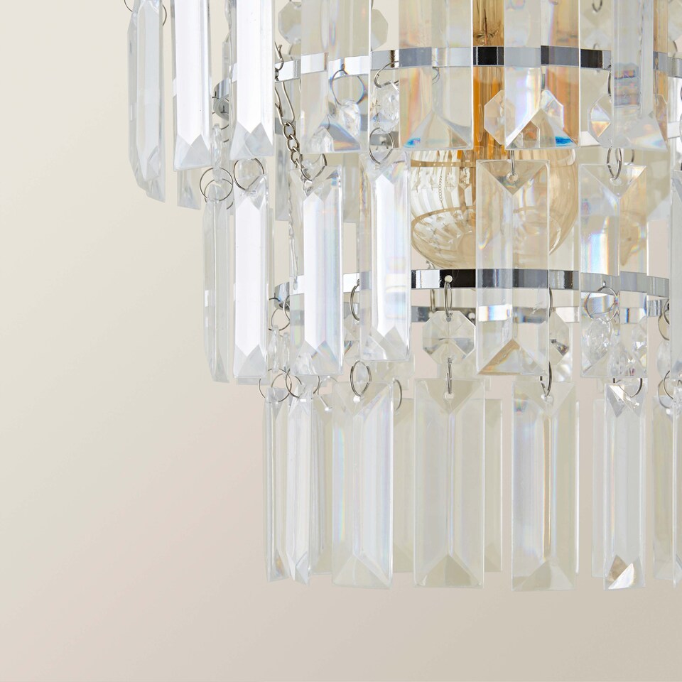 image 1 of ValueLights Kelsks 3 Tier Ceiling Light Shade Acrylic Droplet | Chrome