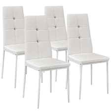 Dining Chair Set - high backrest, slim steel legs & rhinestone highlights | White | white | 4