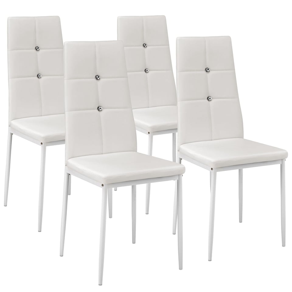 image 1 of Dining Chair Set - high backrest, slim steel legs & rhinestone highlights | White | white | 4