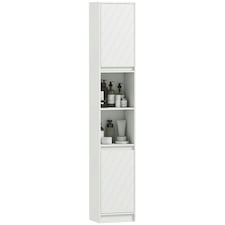 HOMCOM Narrow Bathroom Storage Cabinet with Open Compartment, White White
