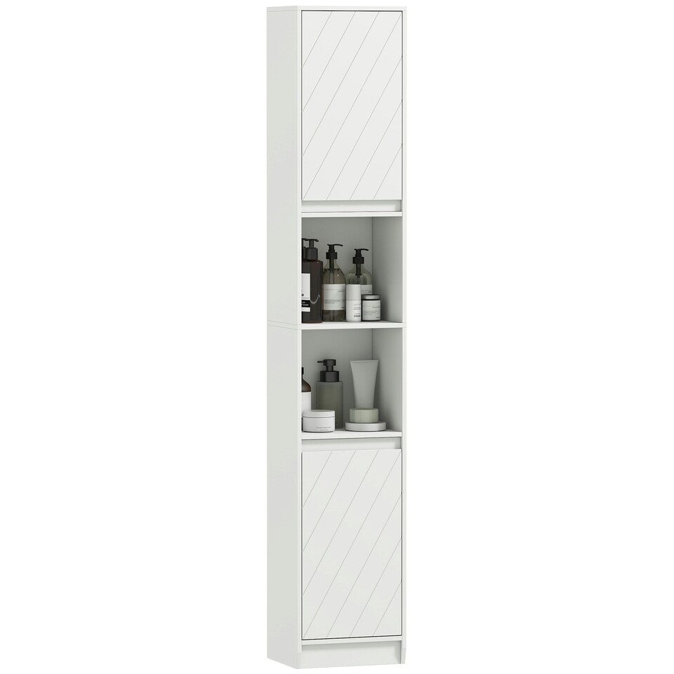 image 1 of HOMCOM Narrow Bathroom Storage Cabinet with Open Compartment, White White