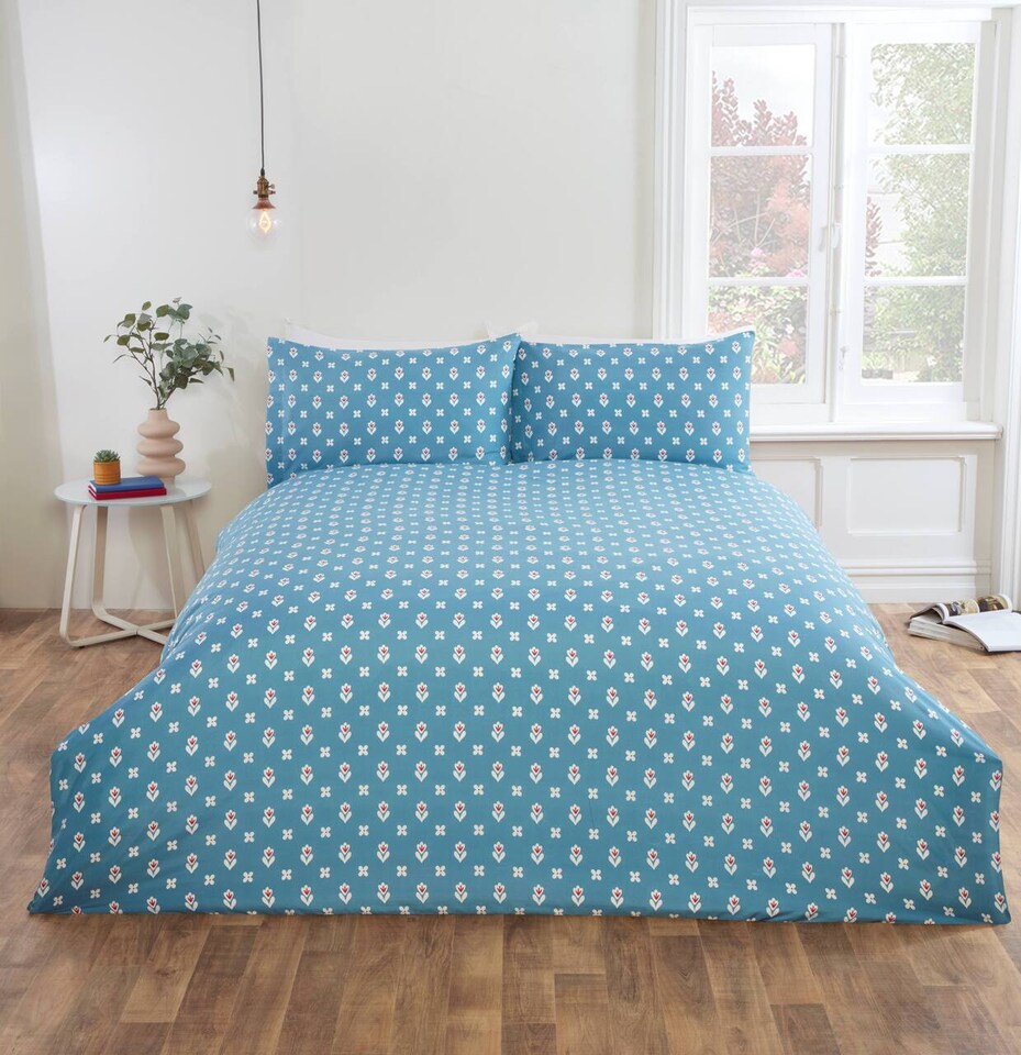 image 1 of Olivia Microfibre Floral Duvet Cover Set with Pillowcase (Blue) | Blue | Double | 1