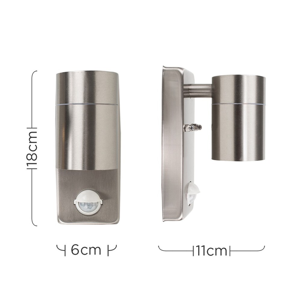 image 1 of ValueLights Barrow Stainless Steel Outdoor Garden Wall Down Light with PIR Motion Sensor - IP44 Rated with LED Bulb | Chrome