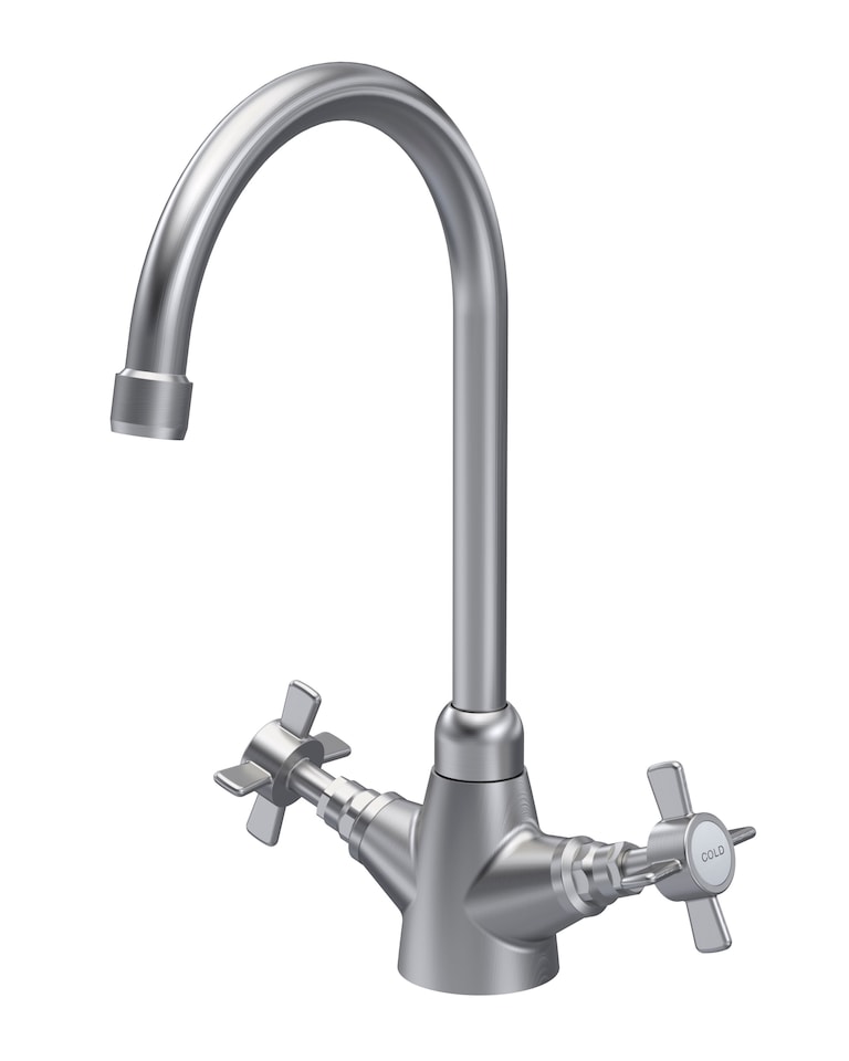 image 1 of Traditional Kitchen Sink Mono Mixer Tap - Brushed Nickel Crosshead | Silver | Brushed Nickel | 1