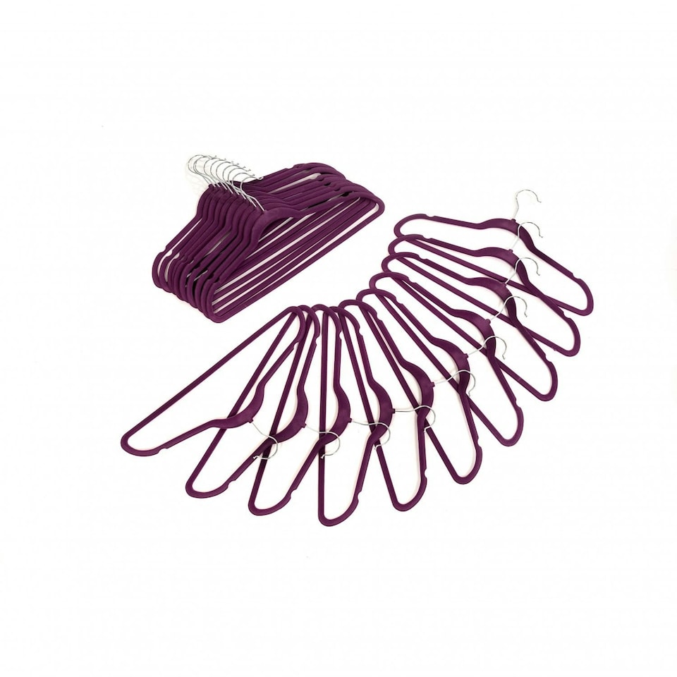 image 1 of Oypla Pack of 20 Purple Non-Slip Space Saving Velvet Clothes Garment Coat Suit Hangers