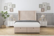 Sloomy Rutherford Sand Naples Ottoman Bed With Mattress With 54" Wingback Headboard 4' Small Double