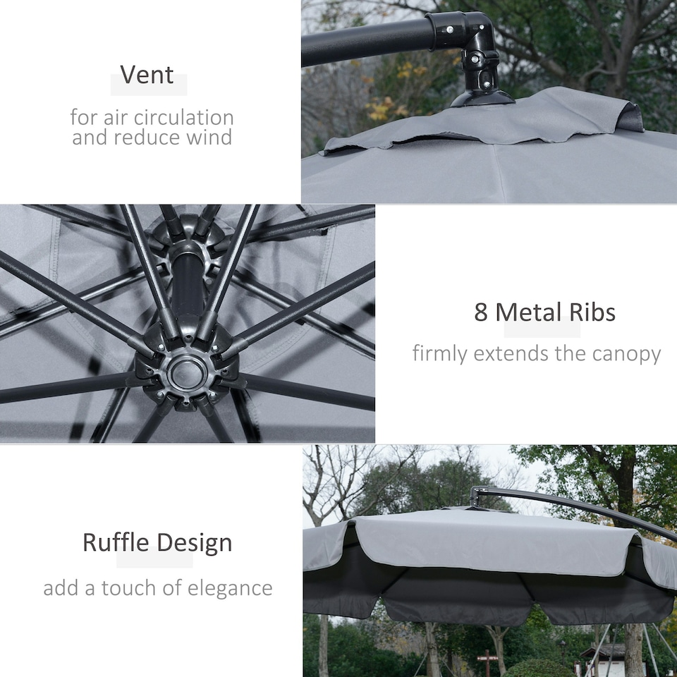 image 1 of Outsunny 2.7m Garden Cantilever Banana Parasol Sun Shade w/ Crank, Dark Grey