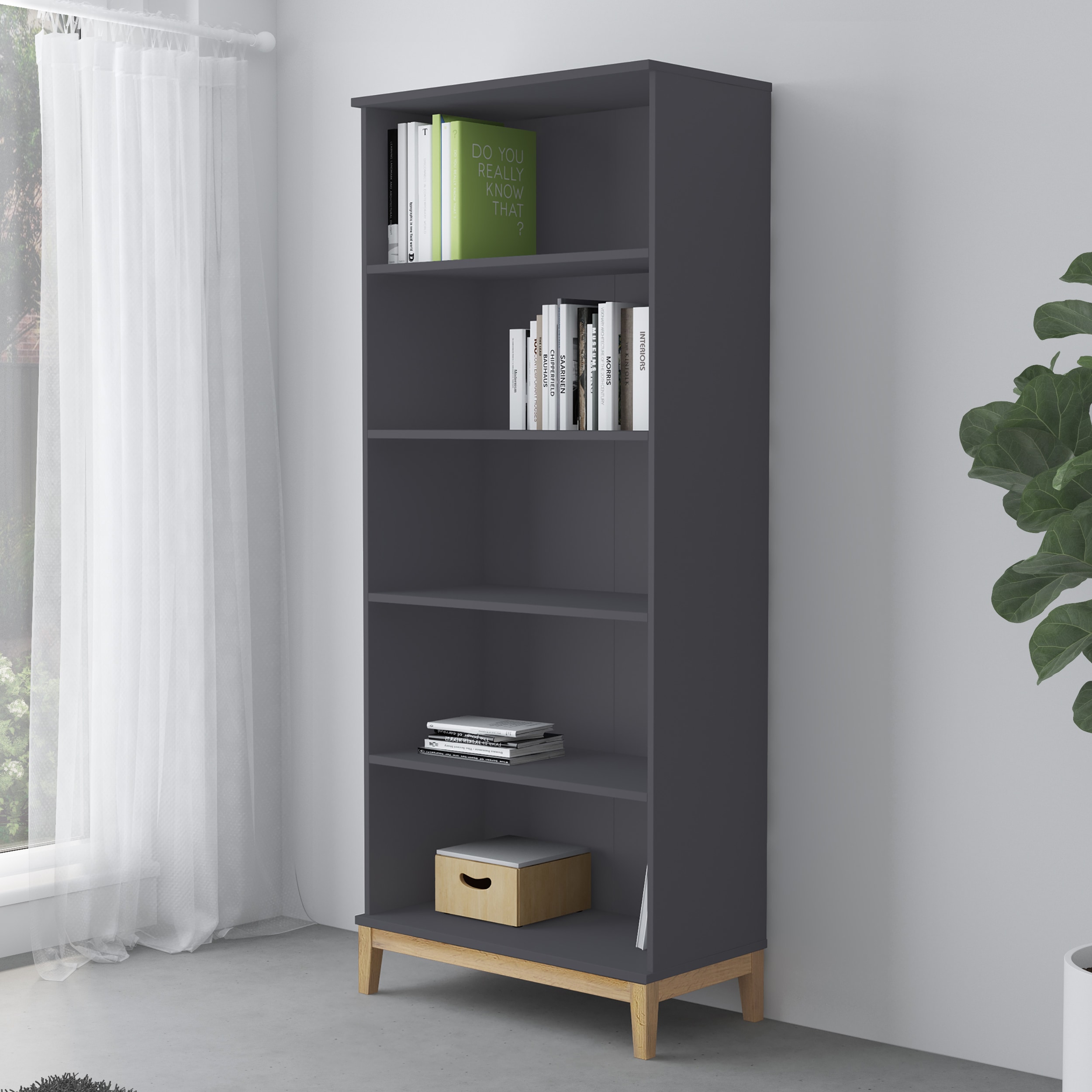 Dorel Home Pelle Bookcase 4SH GreyWotan Oak, Grey