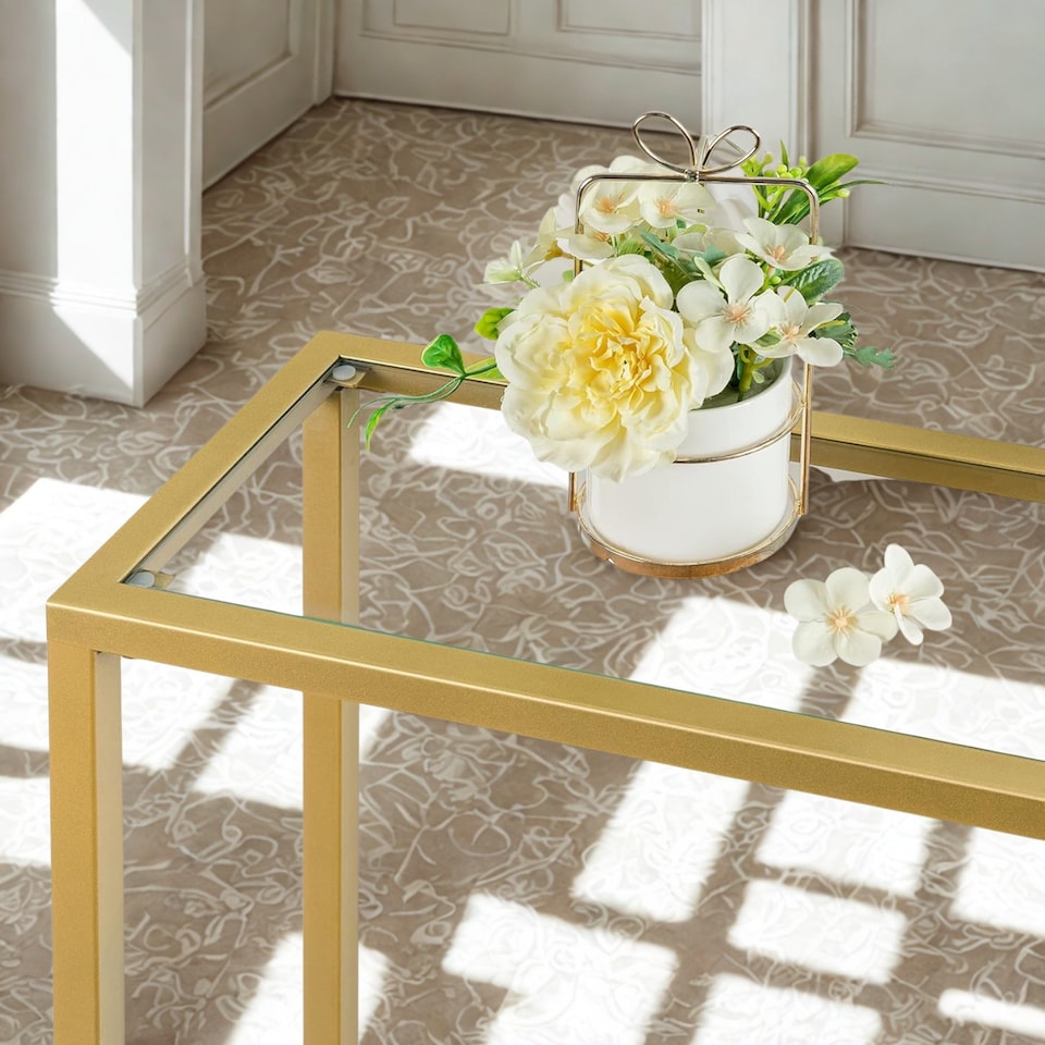 image 1 of Industrial 2 Tier Entryway Hallway Console Table With Tempered Glass Top