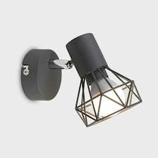 ValueLights Retro Style Metal Basket Cage Wall Light Fitting In Pewter Grey Finish