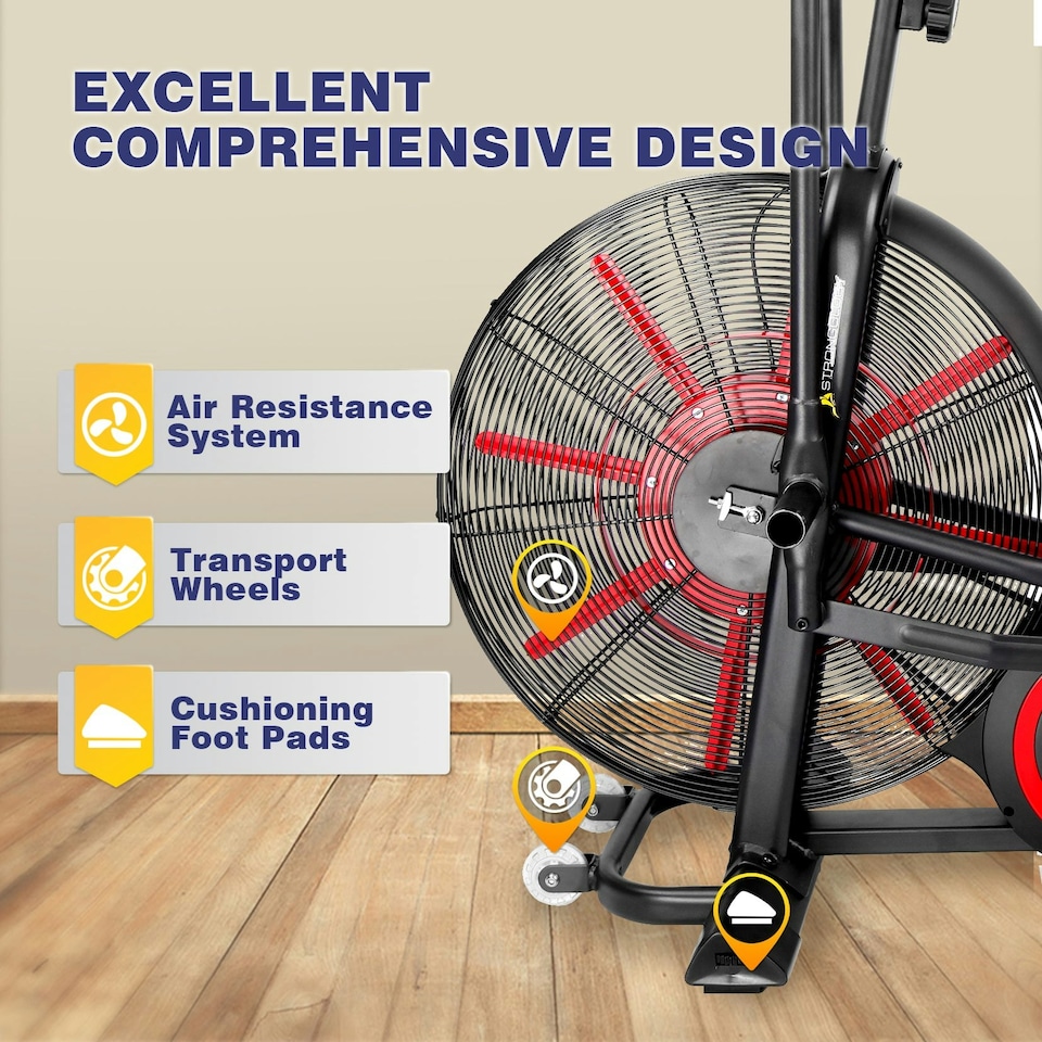 image 1 of Strongology TITANIUM Assault Bike Adjustable Resistance Dual Belt Magnetic 24” Fan Professional Air Bike with Clear LCD Display