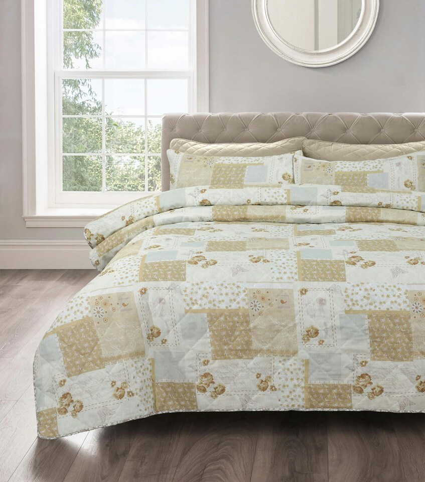 image 1 of Velosso Maya Cotton Blend Quilted Bedspread Set | Cream | Natural | Single