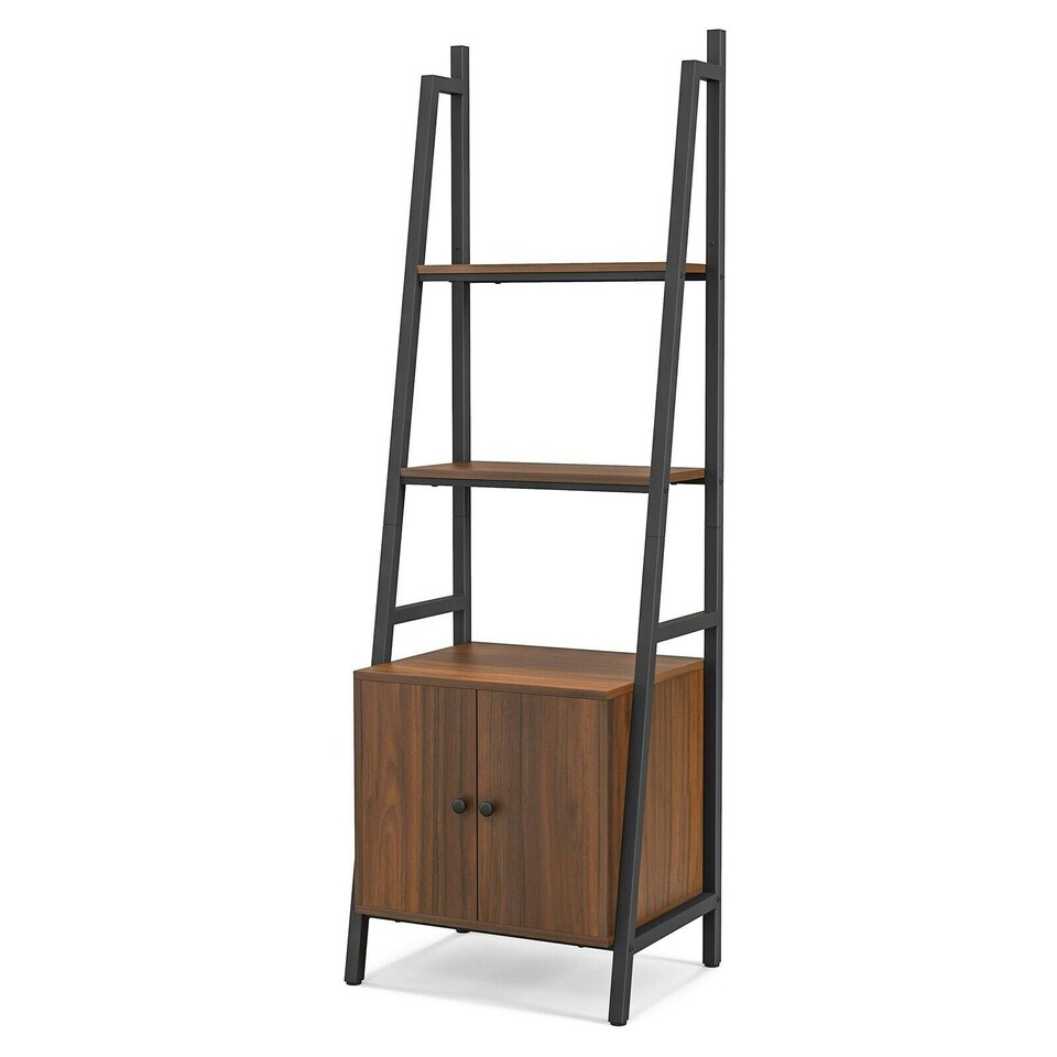image 1 of COSTWAY 4-Tier Ladder Shelf Bookshelf Industrial Bookcase Brown