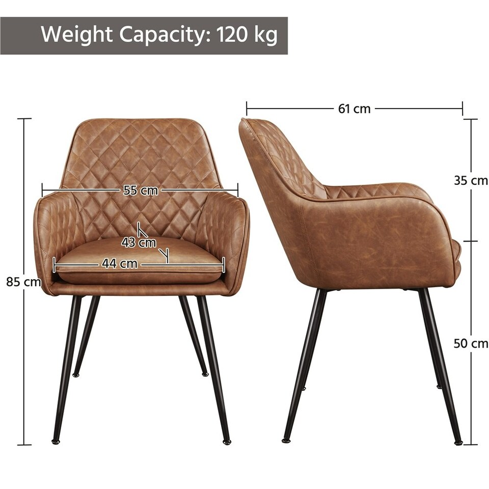image 1 of Yaheetech Set of 2 PU Leather Dining Chairs with Metal Legs Brown | Retro Brown