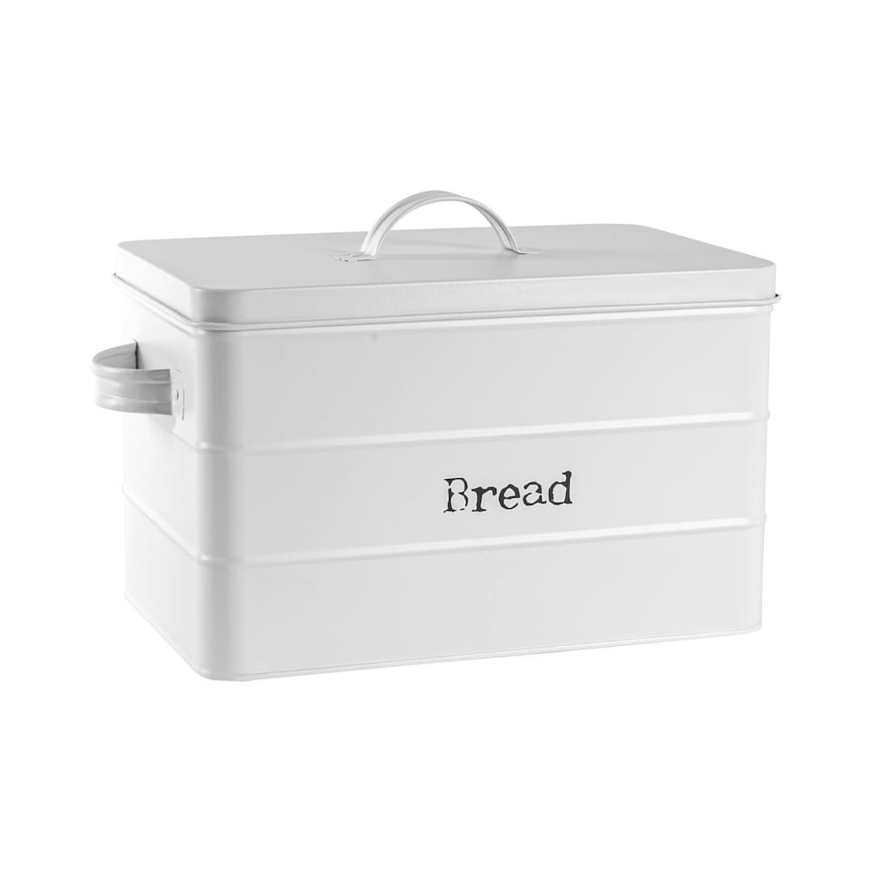 image 1 of Harbour Housewares White Vintage Metal Kitchen Bread Bin Kitchen Caddy Kitchen Storage Containers Canister