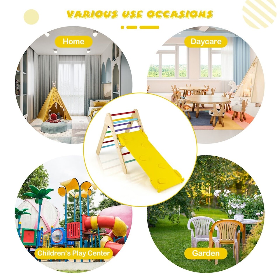 image 1 of COSTWAY 2-in-1 Triangle Climbing Set Wooden Toddler Climbing Triangle Ladder