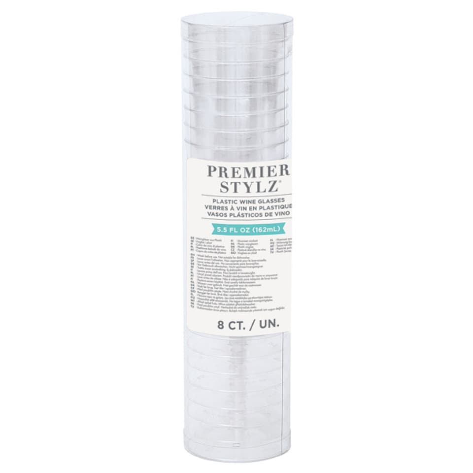 image 1 of Premier Stylz Clear Plastic Wine Glasses 162ml - Pack of 8