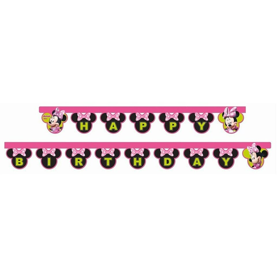 Disney Minnie Mouse Happy Birthday Banner - Black/Pink/Yellow - One Size