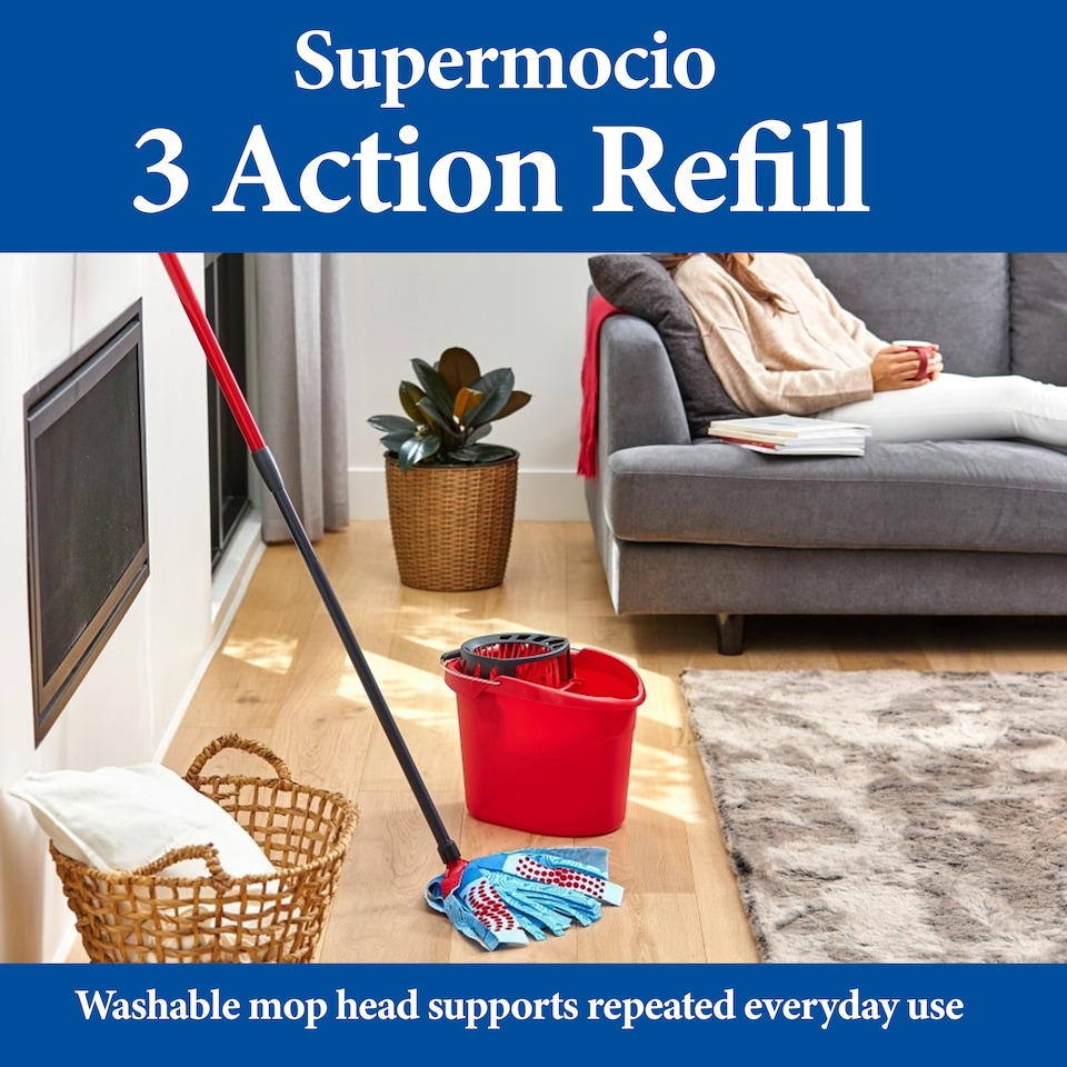 image 1 of Vileda SuperMocio 3 Action Mop Refill Microfibre Floor Cleaning Replacement Head
