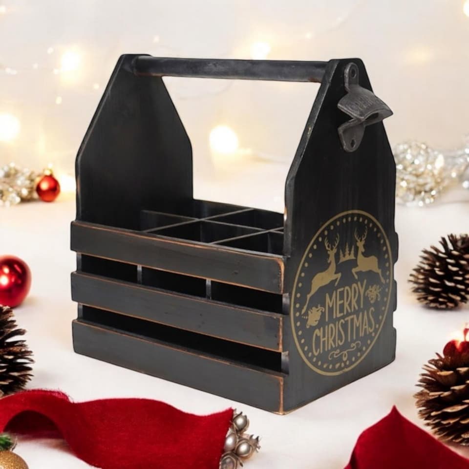 image 1 of 6 Bottle Holder with Metal Opener - L19 x W27 x H30 cm - Black