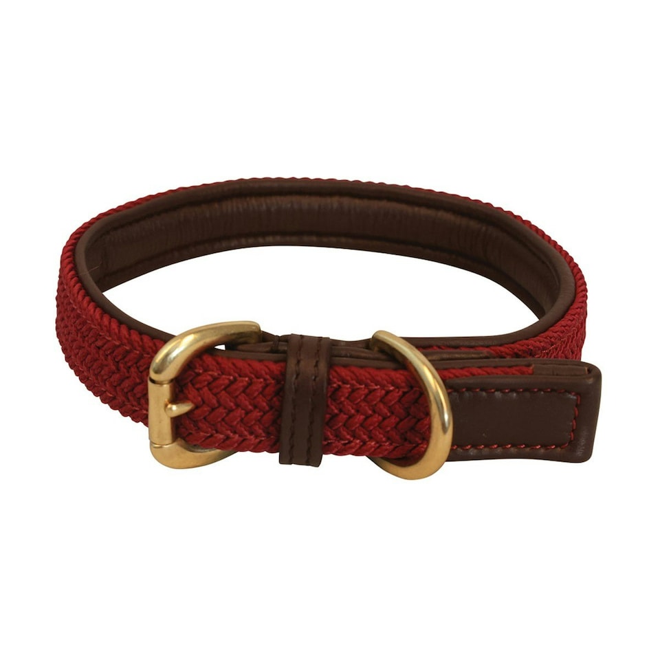 Benji & Flo Interlaced Leather Lined Dog Collar - Burgundy - XS