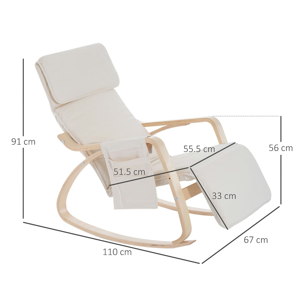 image 1 of HOMCOM Rocking Chair Recliner Armchair with Adjustable Footrest, Cream White