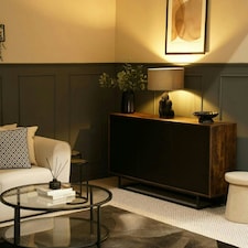 ValueLights Gus Painted Black Table Lamp with Medium Grey Drum Shade