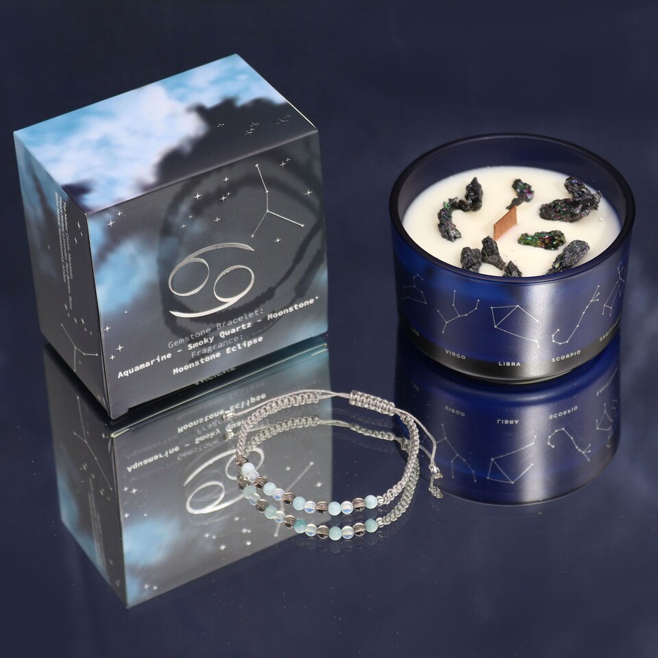 image 1 of Serenityy Zodiac Crystal Candle with Gemstone Bracelet - Cancer