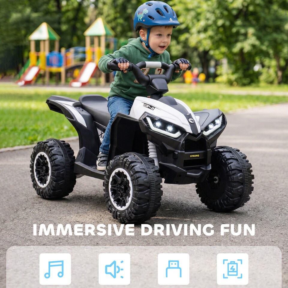 image 1 of HOMCOM 12V Electric Quad Bikes for Kids Ride On Car ATV Toy for 3-5 Years White