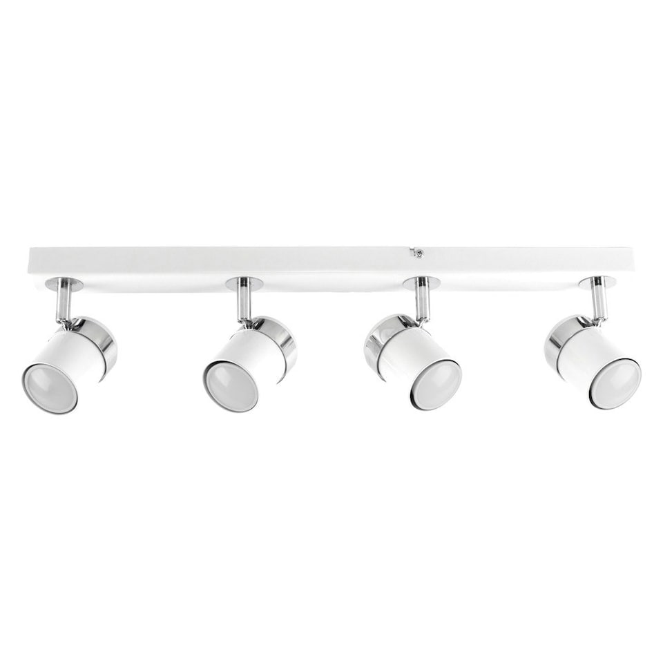 image 1 of ValueLights 4 Way Straight Bar Ceiling Spotlight Fitting in a Gloss White Finish - Complete 5w GU10 LED Bulbs 3000K Warm White