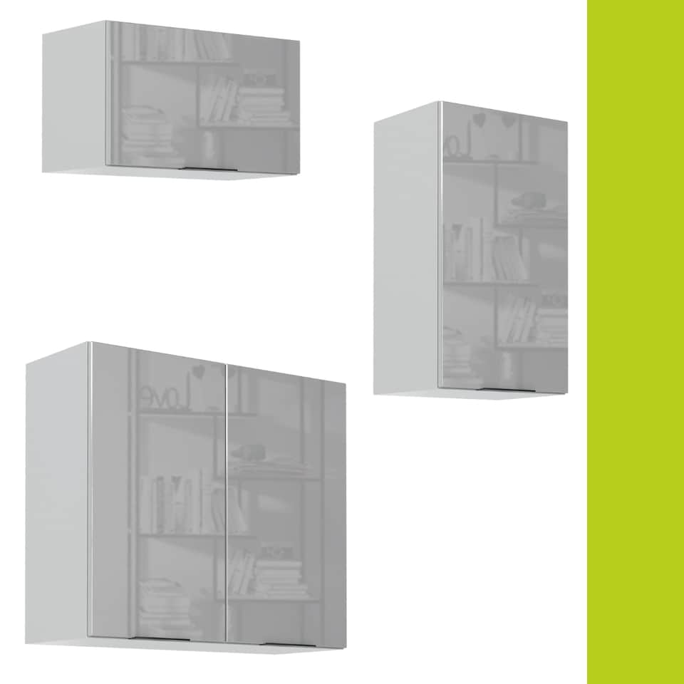 image 1 of Kitchen Cabinets 5 Unit Set Soft Close 180cm Modern Kitchenette Light Grey Gloss Storage Fitted Kitchen Star