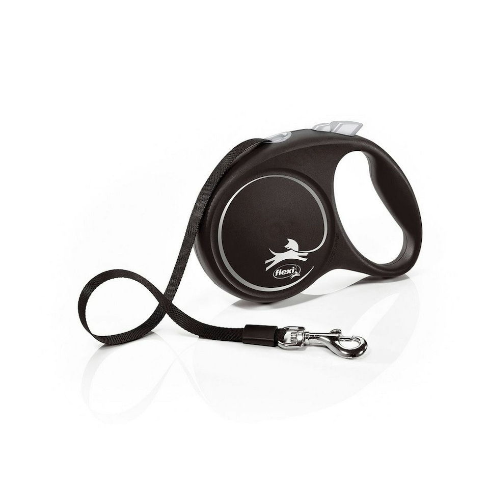 Flexi Medium Tape Retractable Dog Lead - Black/Silver - 5m