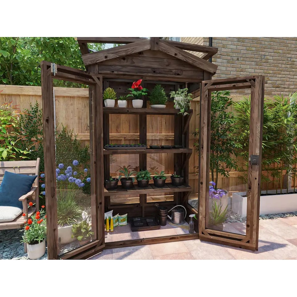image 1 of Dunster House Sprouthouse Miniature Wooden Greenhouse W1.2m x D0.6m / W4' x D2' with 4mm Glass and Automatic Vent Opener
