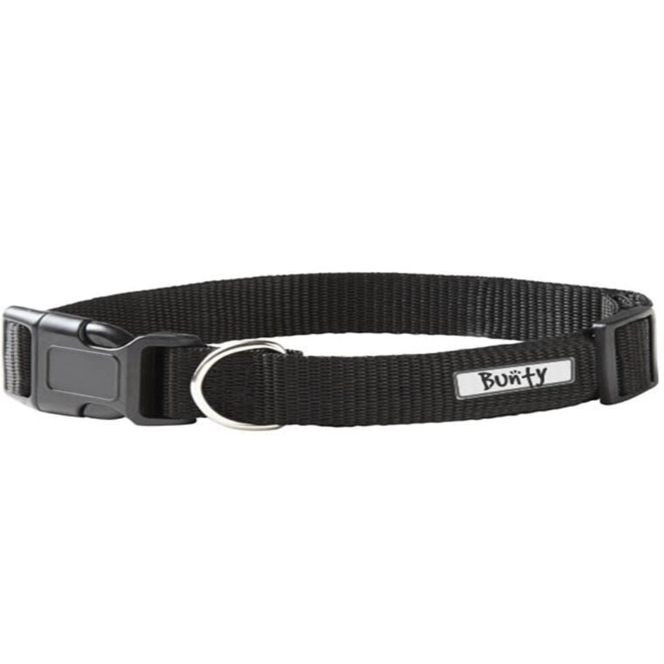image 1 of Dog Puppy Collar with Buckle & Clip for Lead, Adjustable Soft Fabric Black | M