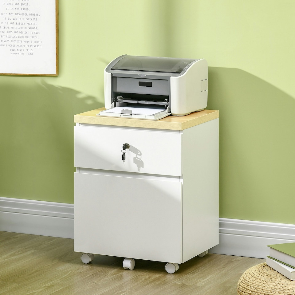 image 1 of Vinsetto Mobile Filing Cabinet Lockable File Cabinet Legal Size W/ Drawers White